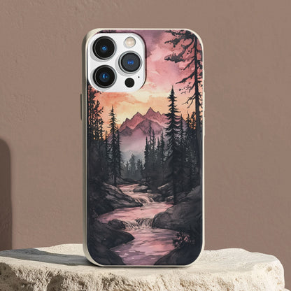 Stepping Green Phone Case Watercolor Mountain Sunset Bio Case