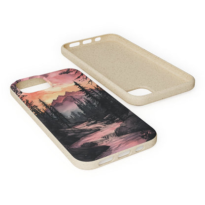Stepping Green Phone Case Watercolor Mountain Sunset Bio Case