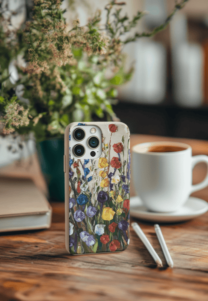 Stepping Green Phone Case Wildflowers Oil Painting Bio Case