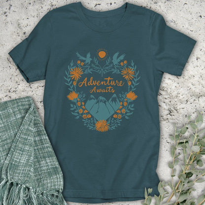 Stepping Green T-Shirt Adventure Awaits Organic T-Shirt