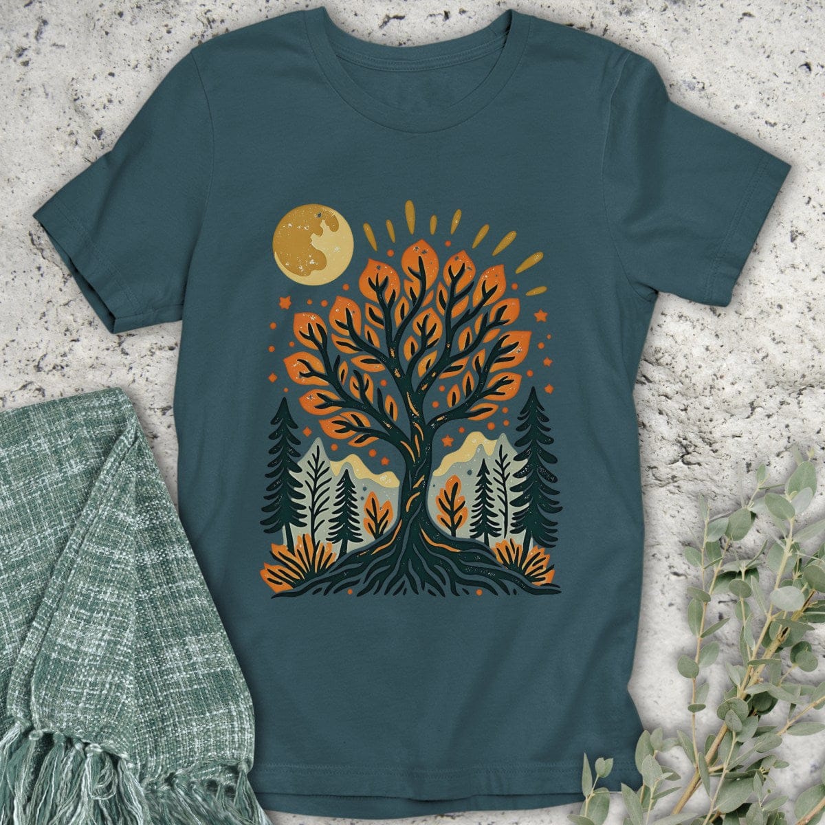 Stepping Green T-Shirt Autumn Tree Organic T-Shirt
