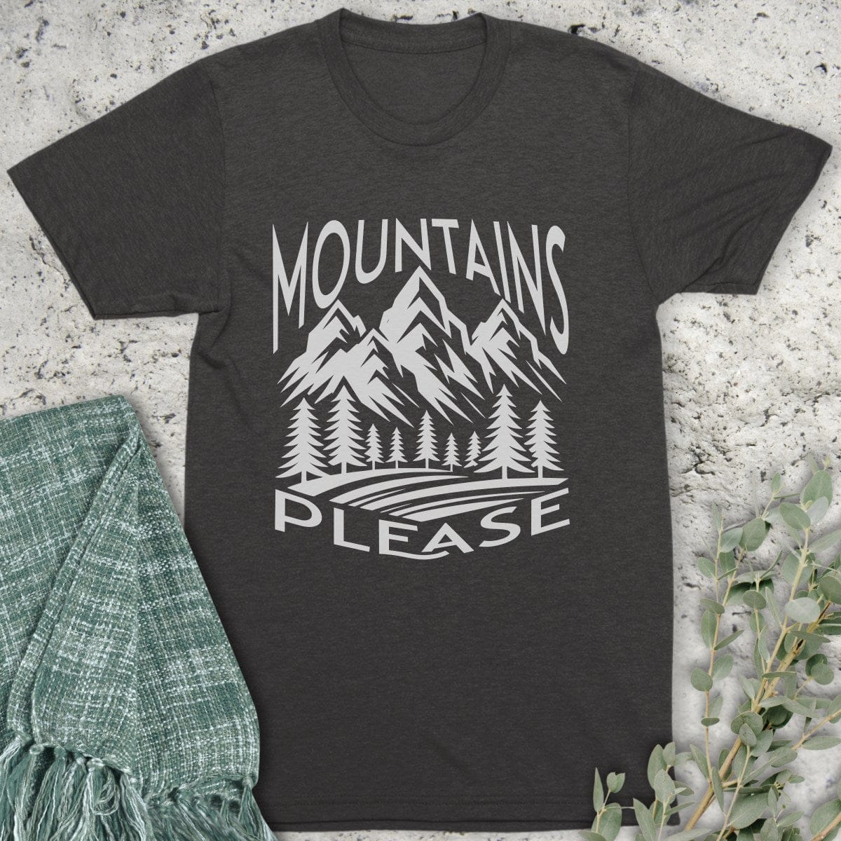Stepping Green T-Shirt Black and White Mountains Please Organic T-Shirt