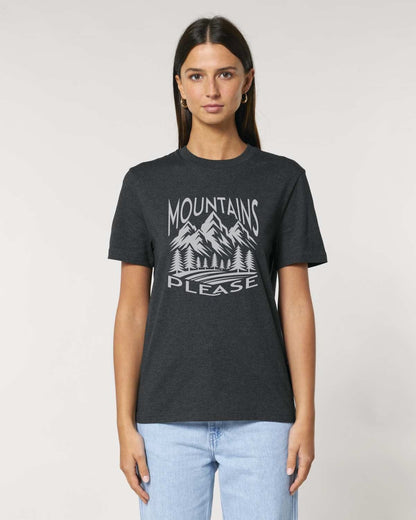Stepping Green T-Shirt Black and White Mountains Please Organic T-Shirt