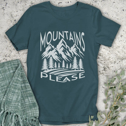 Stepping Green T-Shirt Black and White Mountains Please Organic T-Shirt