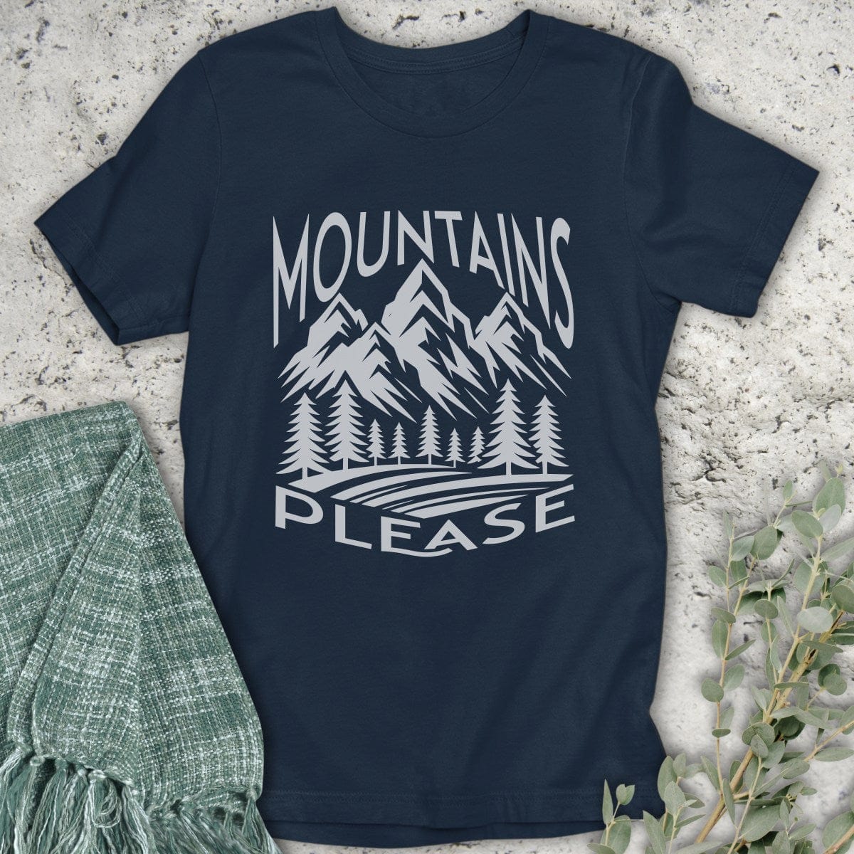 Stepping Green T-Shirt Black and White Mountains Please T-Shirt