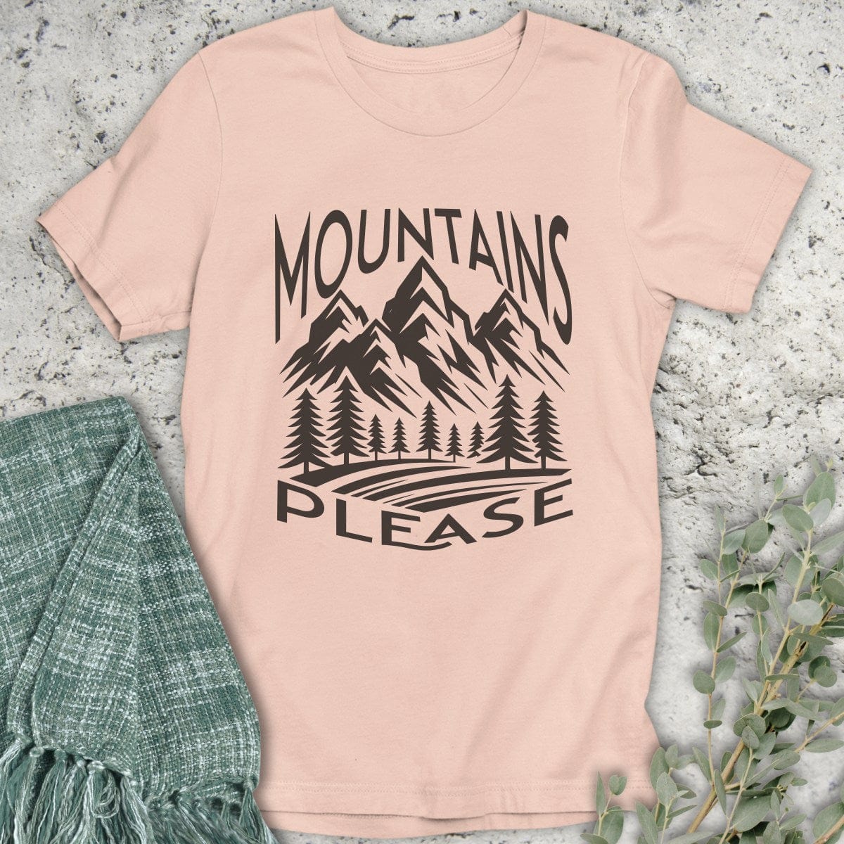 Stepping Green T-Shirt Black and White Mountains Please T-Shirt