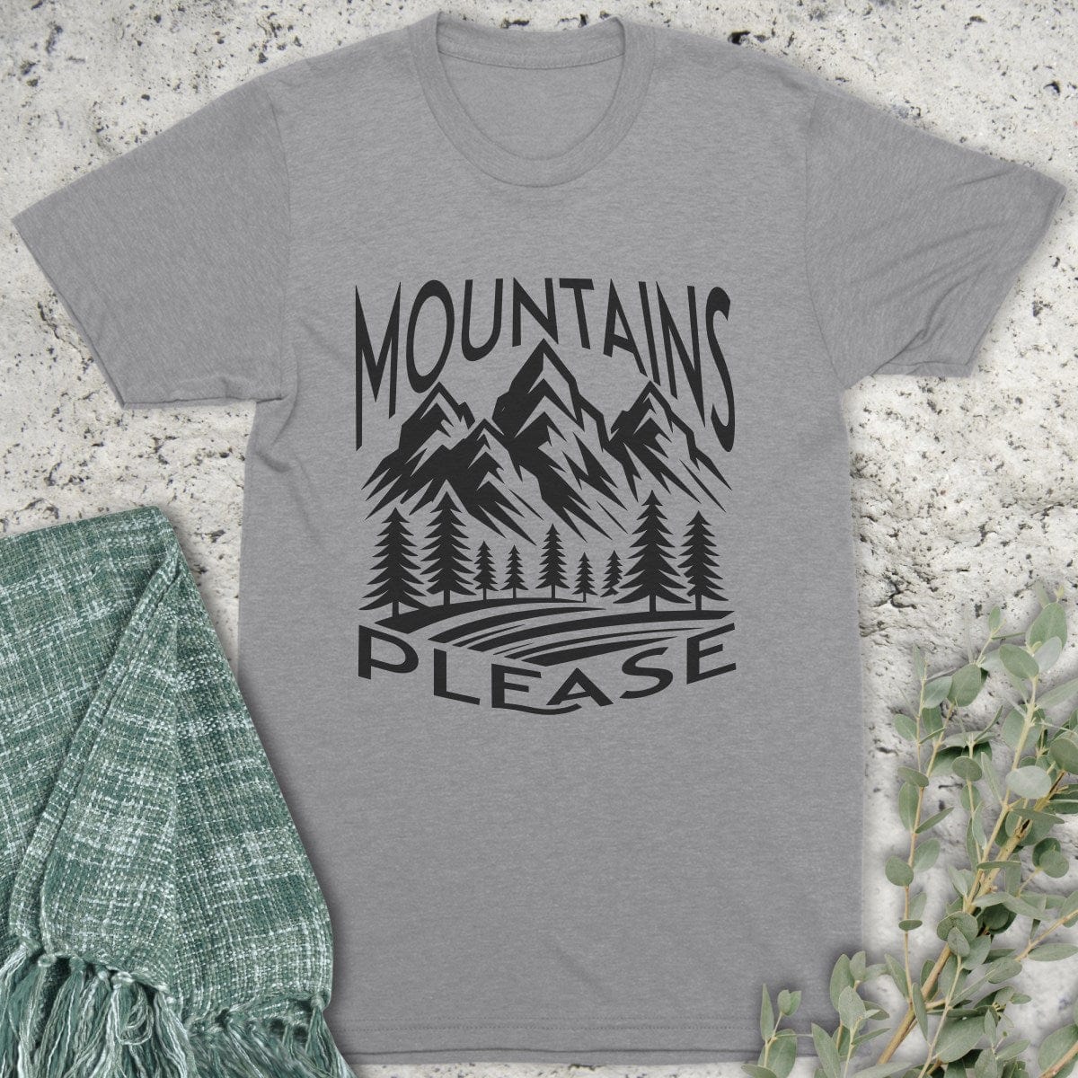 Stepping Green T-Shirt Black and White Mountains Please T-Shirt