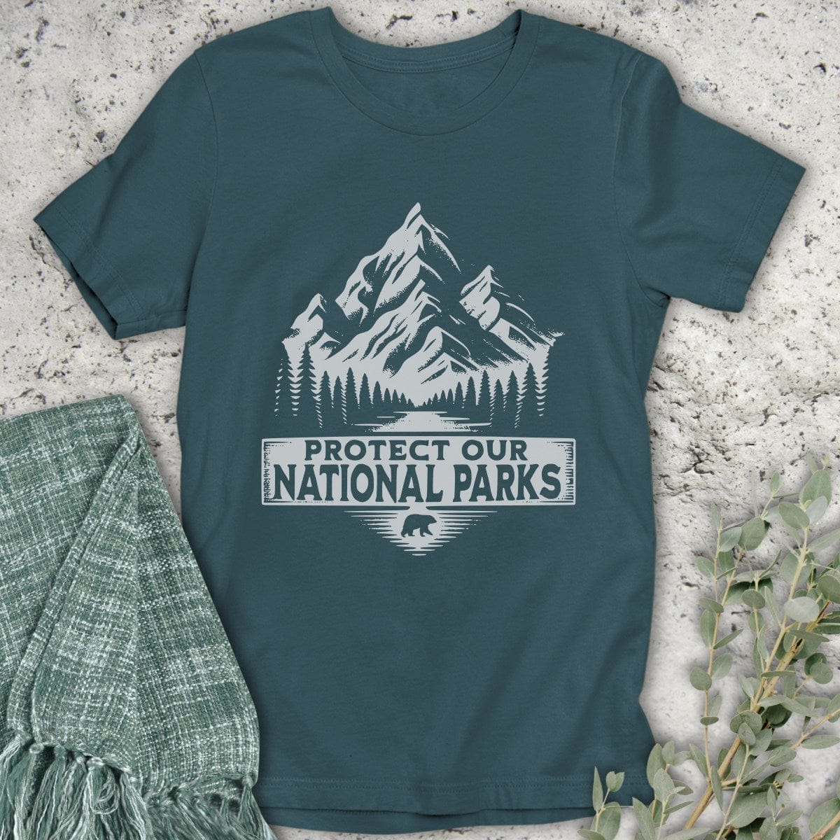 Stepping Green T-Shirt Black and White Protect Parks Organic T-Shirt