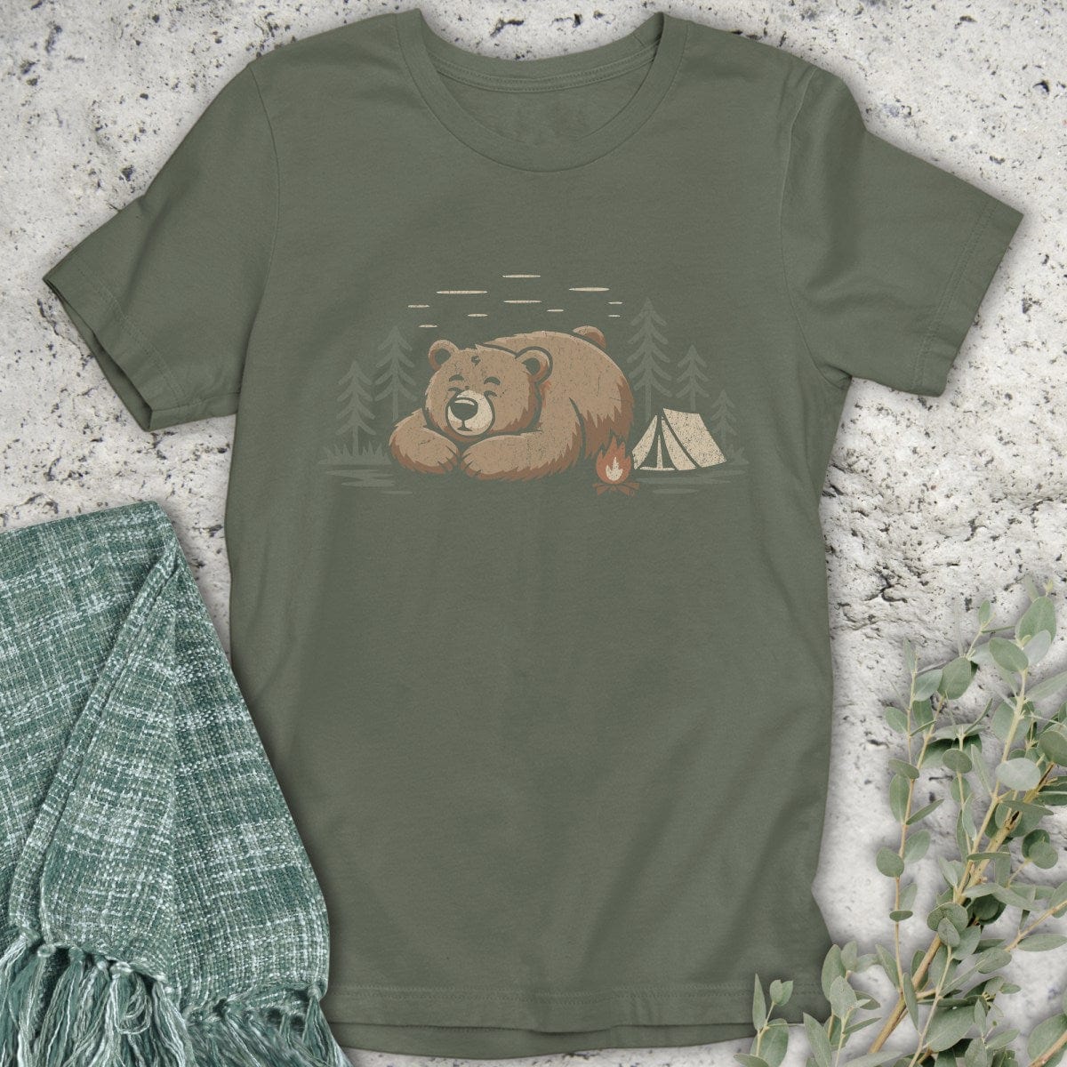 Stepping Green T-Shirt Camping Bear T-Shirt