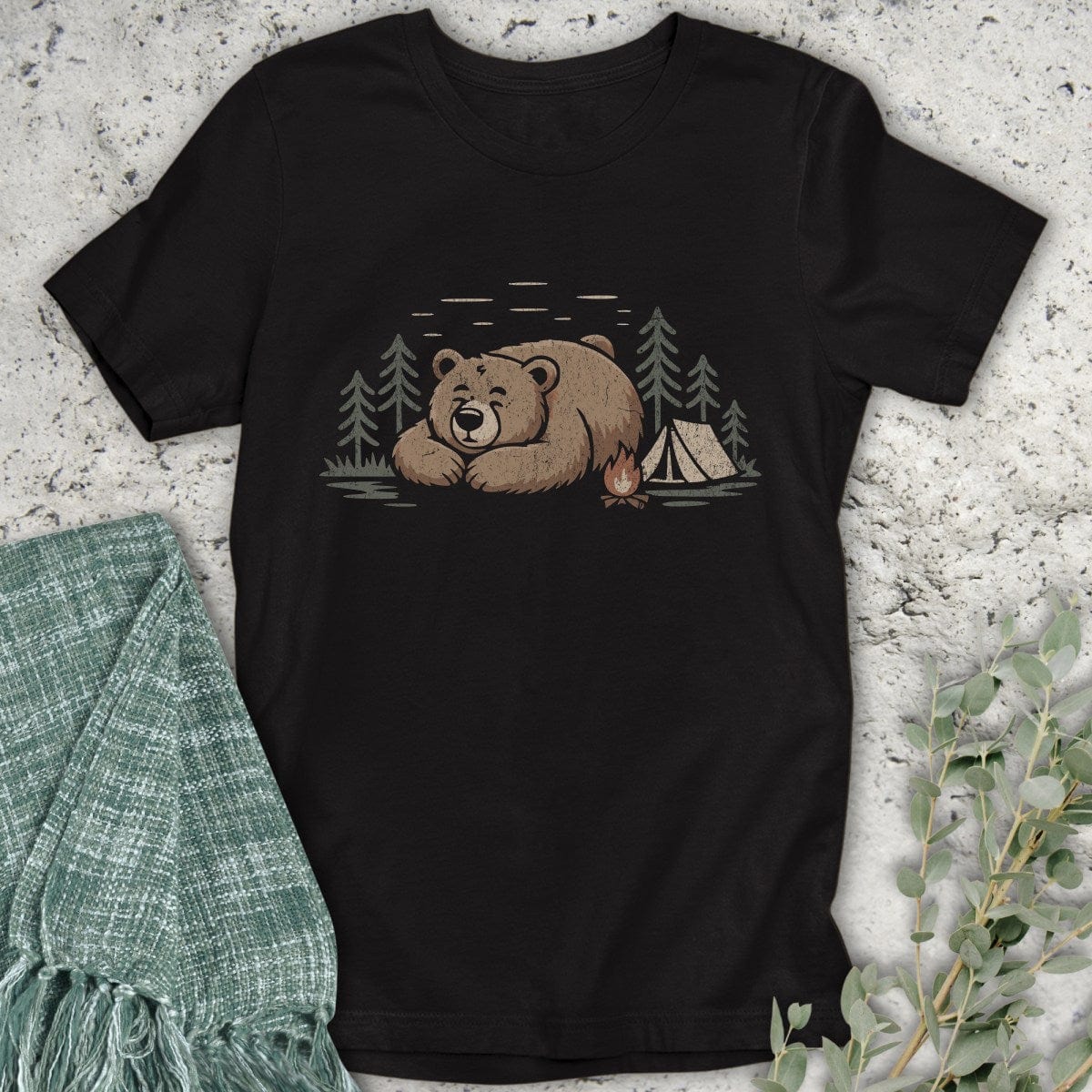 Stepping Green T-Shirt Camping Bear T-Shirt