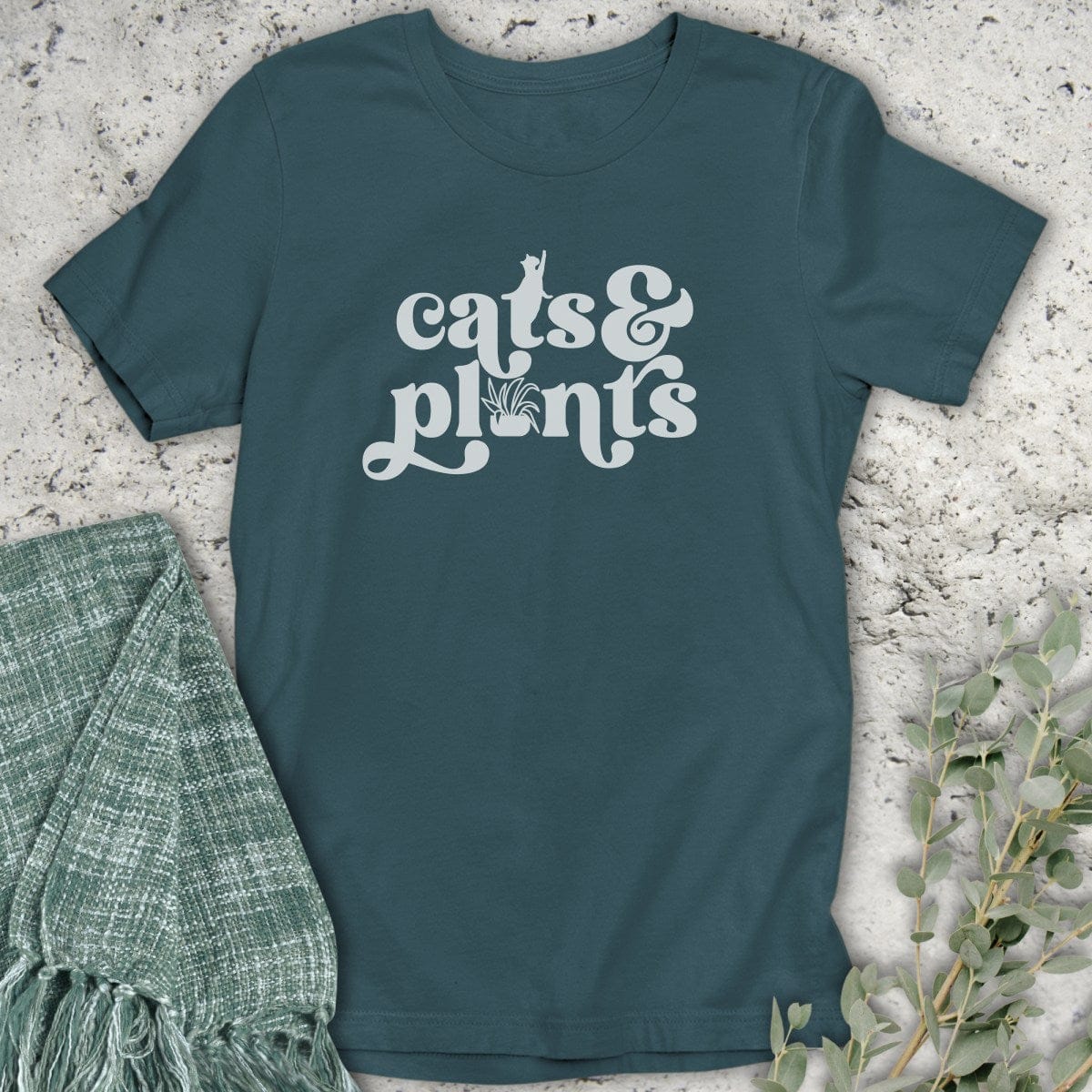 Stepping Green T-Shirt Cats and Plants Organic T-Shirt