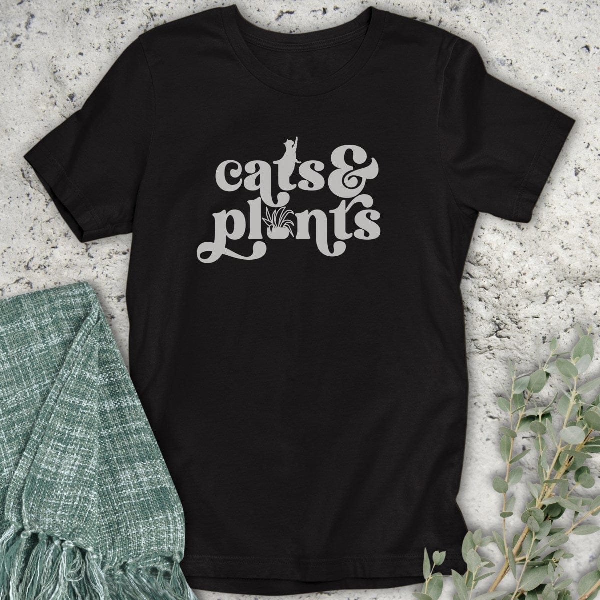 Stepping Green T-Shirt Cats and Plants T-Shirt