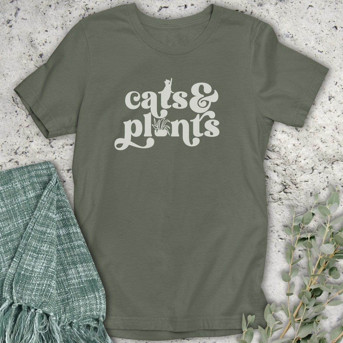 Stepping Green T-Shirt Cats and Plants T-Shirt