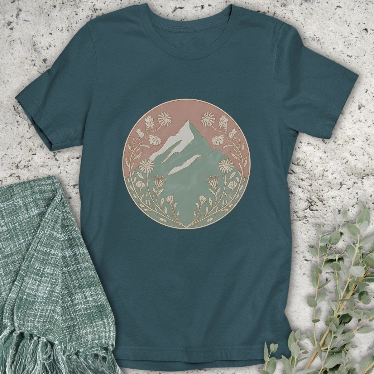 Stepping Green T-Shirt Circle Mountain Floral Organic T-Shirt