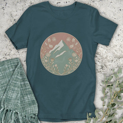 Stepping Green T-Shirt Circle Mountain Floral Organic T-Shirt