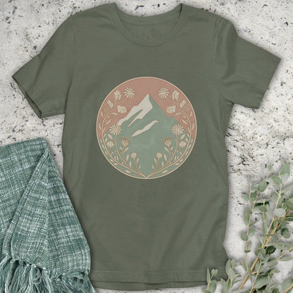 Stepping Green T-Shirt Circle Mountain Floral T-Shirt