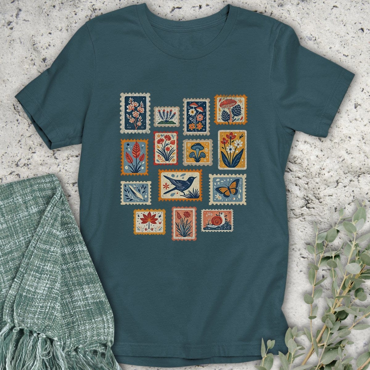 Stepping Green T-Shirt Colorful Stamps Organic T-Shirt