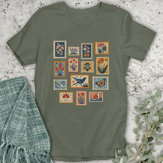 Stepping Green T-Shirt Colorful Stamps T-Shirt