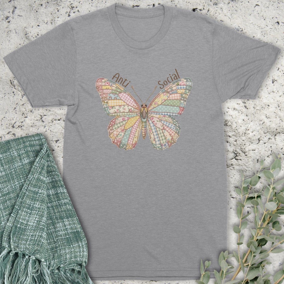 Stepping Green T-Shirt Faux Patchwork Butterfly T-Shirt
