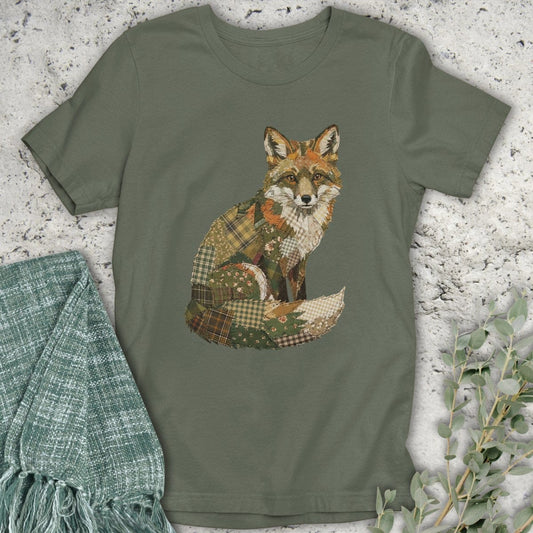 Stepping Green T-Shirt Faux Patchwork Fox T-Shirt