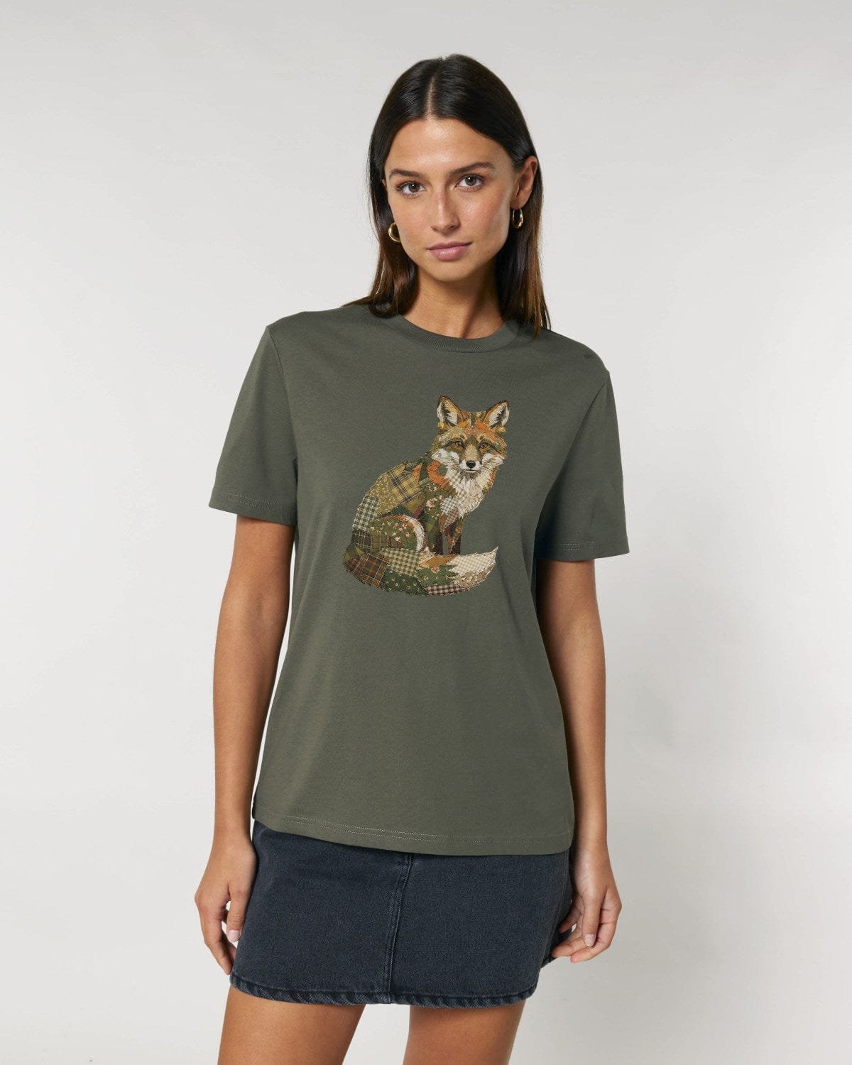Stepping Green T-Shirt Faux Patchwork Fox T-Shirt
