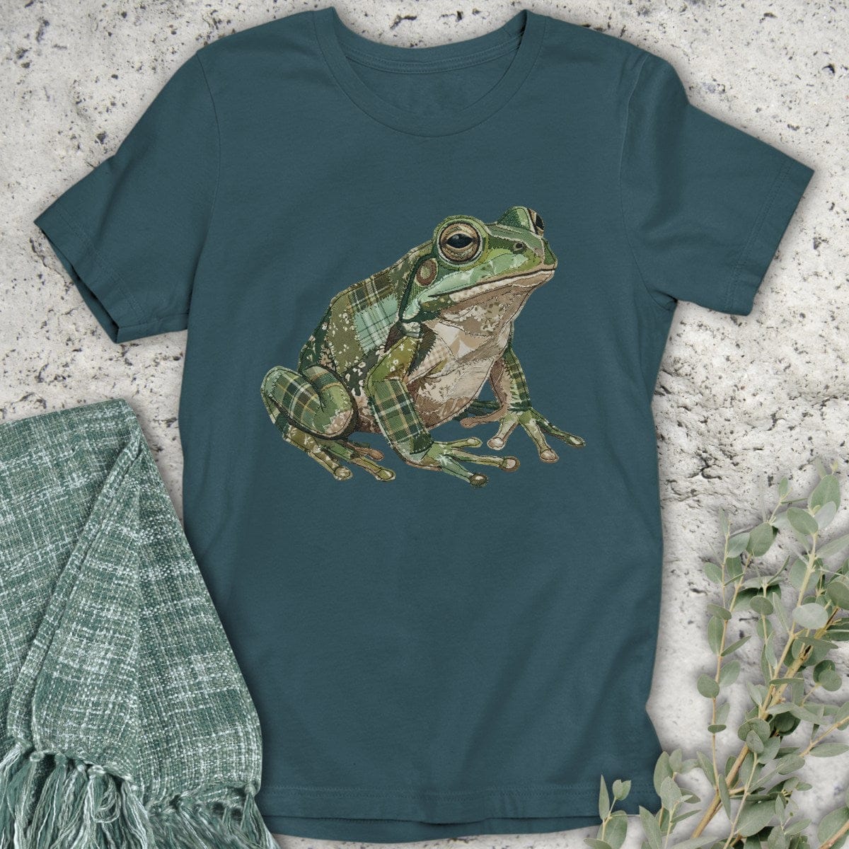 Stepping Green T-Shirt Faux Patchwork Frog T-Shirt
