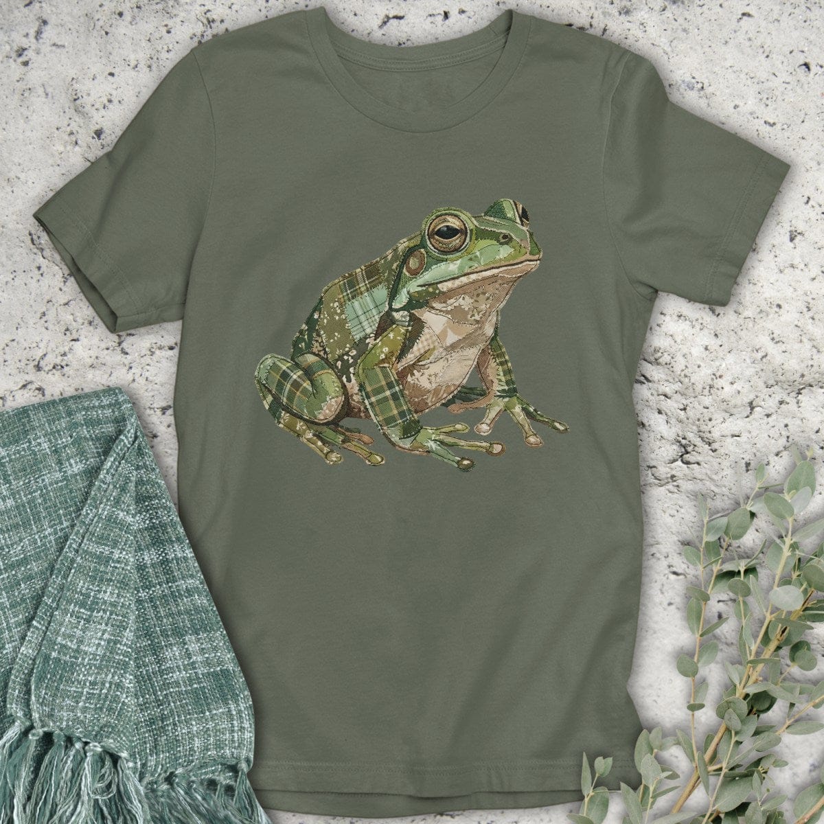 Stepping Green T-Shirt Faux Patchwork Frog T-Shirt