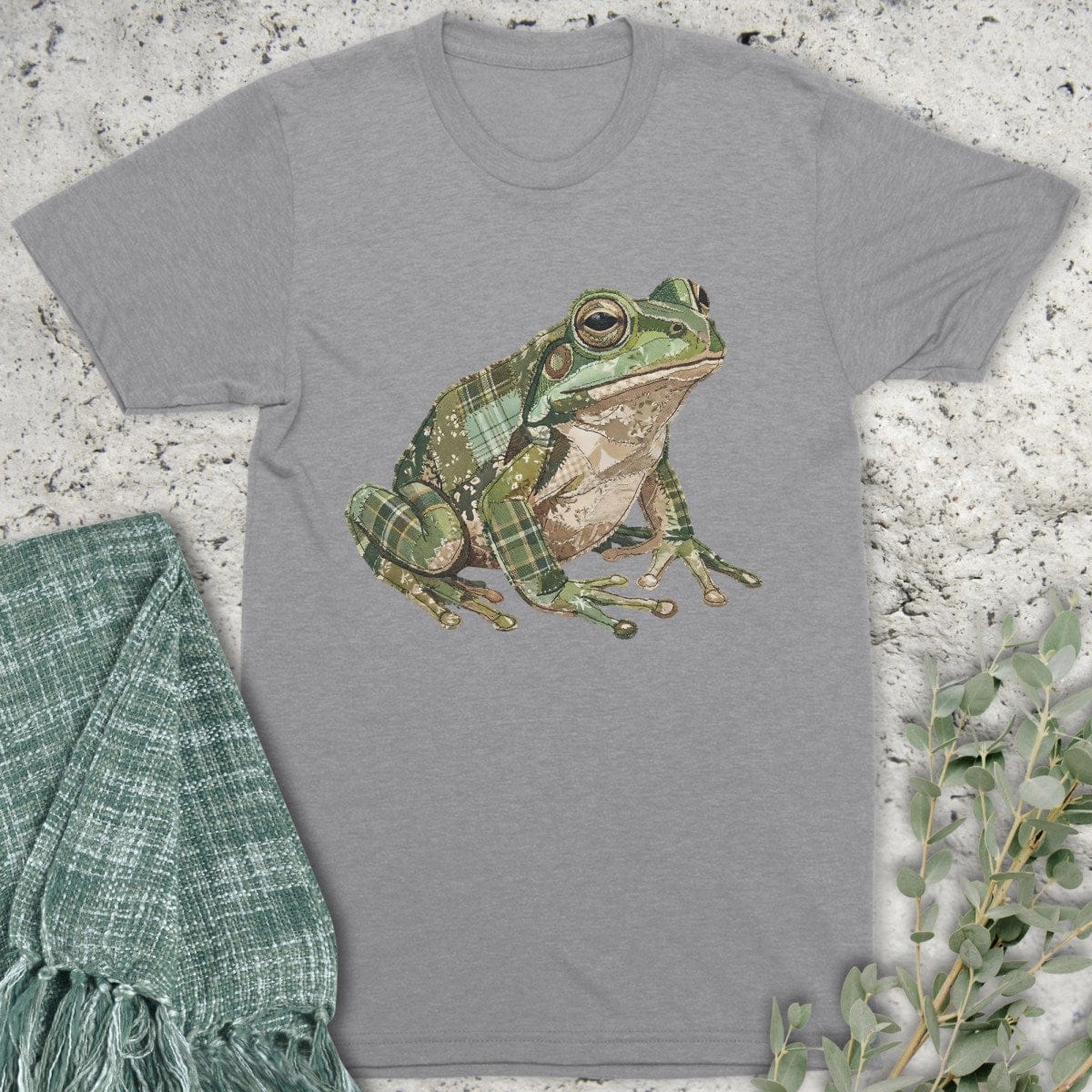 Stepping Green T-Shirt Faux Patchwork Frog T-Shirt