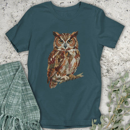 Stepping Green T-Shirt Faux Patchwork Owl T-Shirt