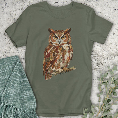 Stepping Green T-Shirt Faux Patchwork Owl T-Shirt