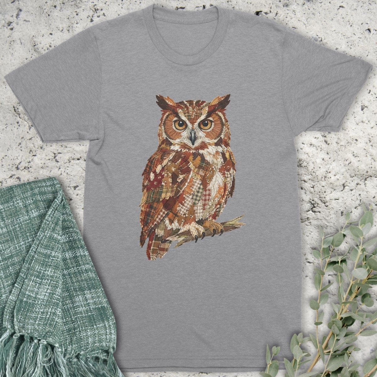 Stepping Green T-Shirt Faux Patchwork Owl T-Shirt