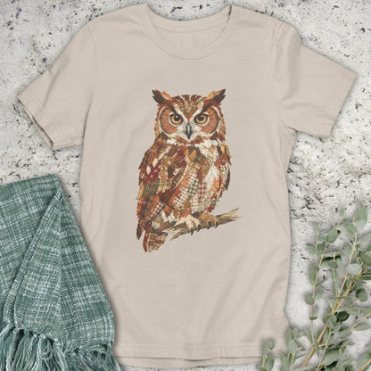 Stepping Green T-Shirt Faux Patchwork Owl T-Shirt