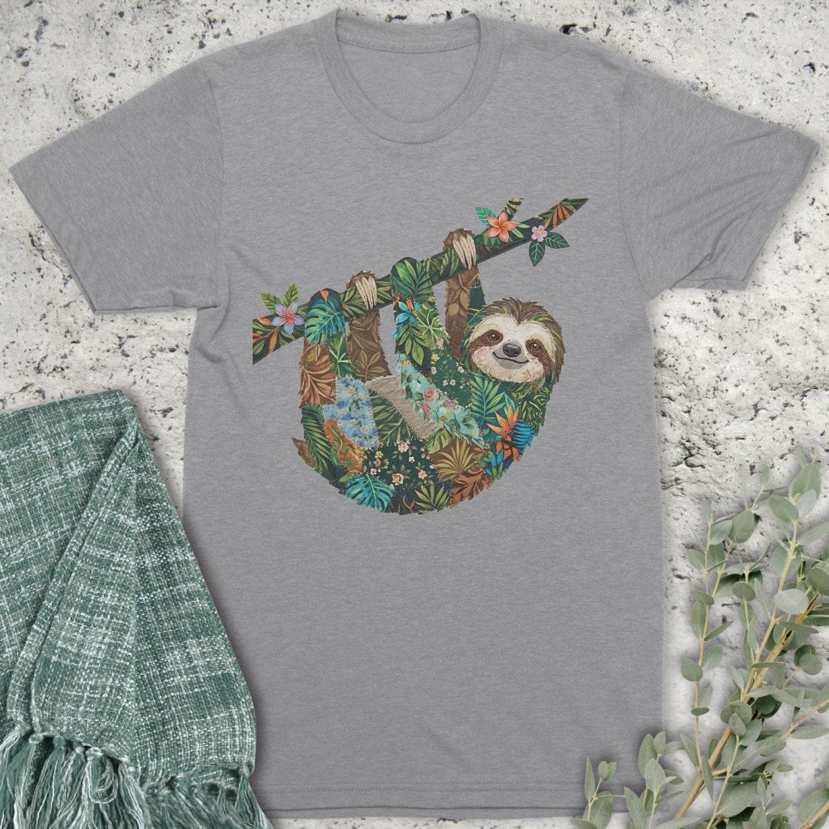 Stepping Green T-Shirt Faux Patchwork Sloth T-Shirt