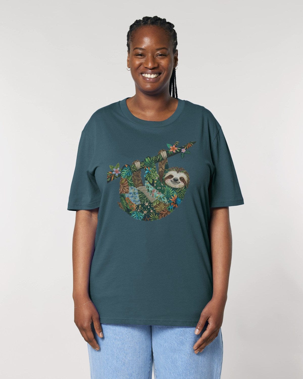 Stepping Green T-Shirt Faux Patchwork Sloth T-Shirt