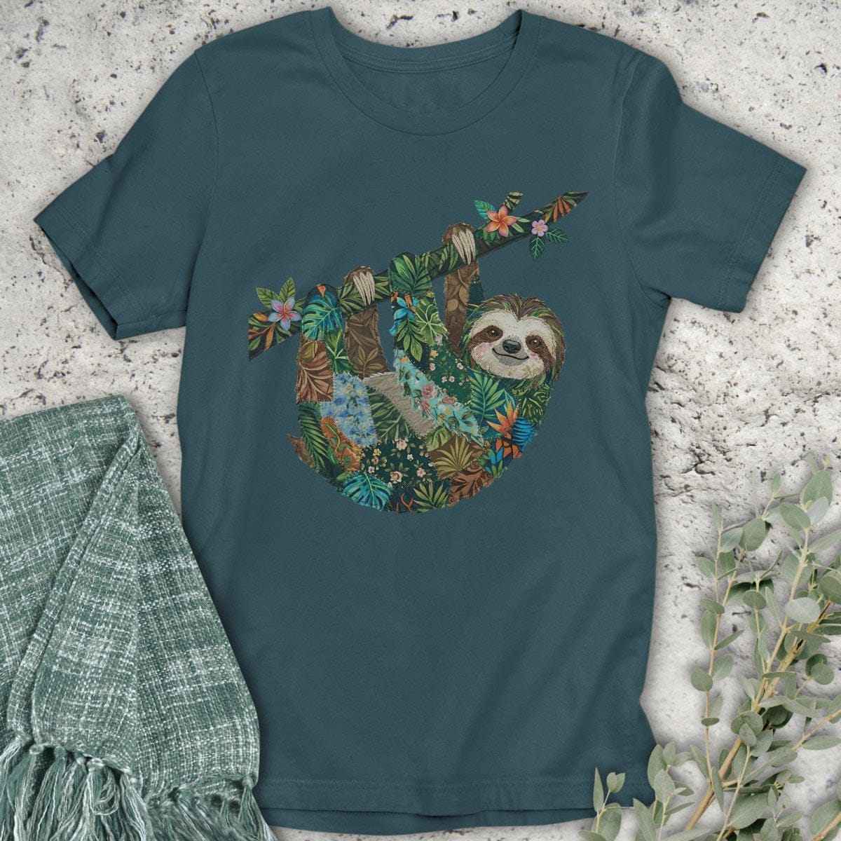 Stepping Green T-Shirt Faux Patchwork Sloth T-Shirt