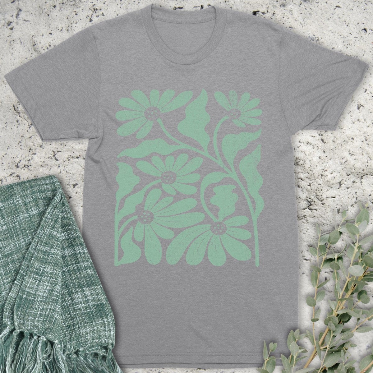 Stepping Green T-Shirt Flower Block T-Shirt