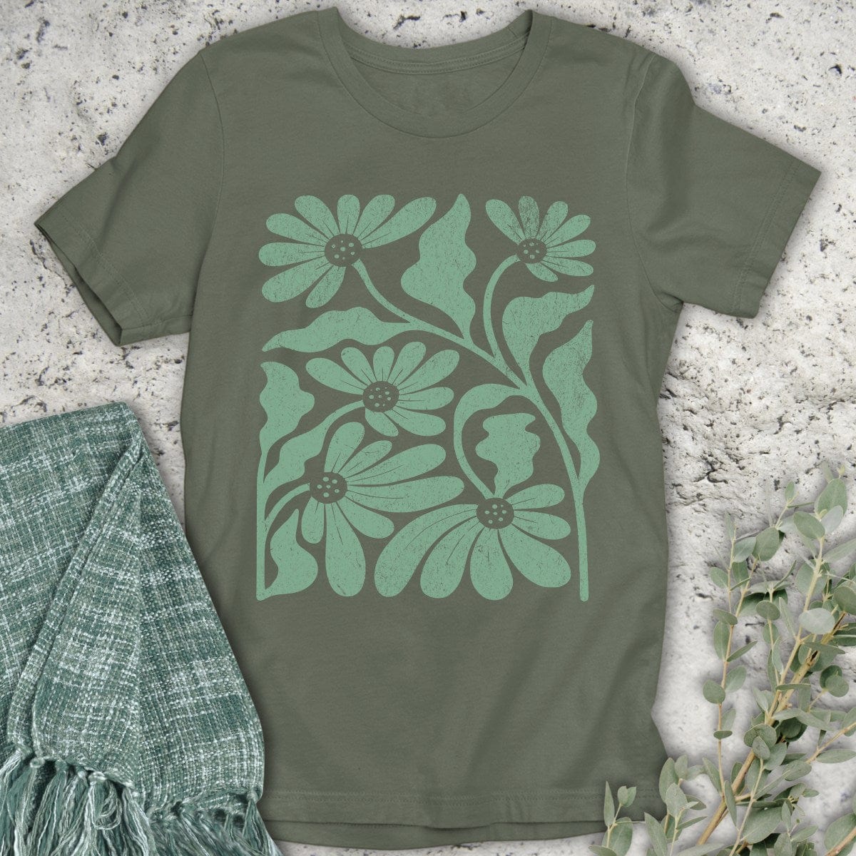 Stepping Green T-Shirt Flower Block T-Shirt