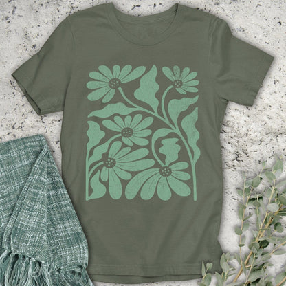 Stepping Green T-Shirt Flower Block T-Shirt