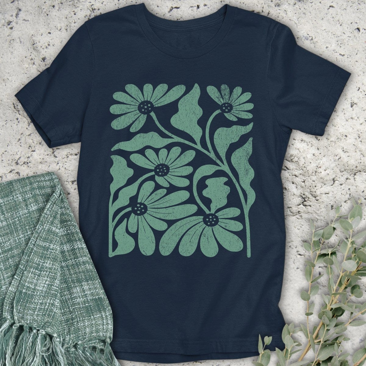 Stepping Green T-Shirt Flower Block T-Shirt