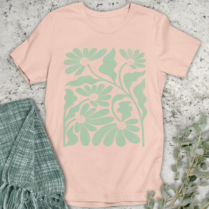 Stepping Green T-Shirt Flower Block T-Shirt
