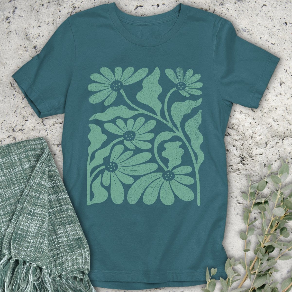 Stepping Green T-Shirt Flower Block T-Shirt