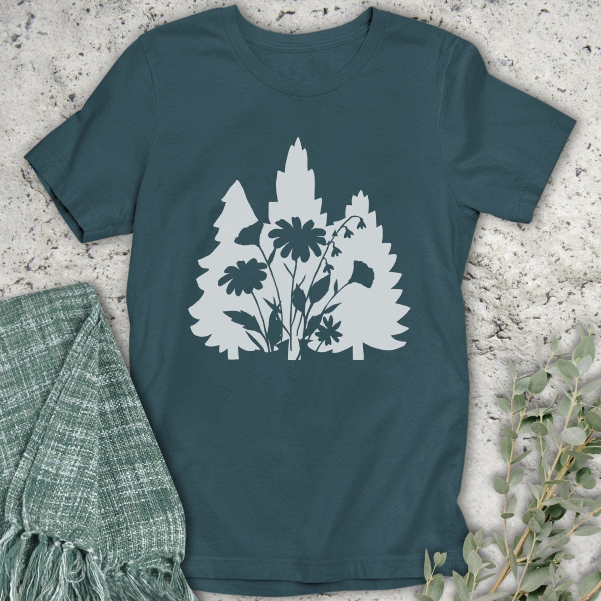 Stepping Green T-Shirt Flower Trees Organic T-Shirt