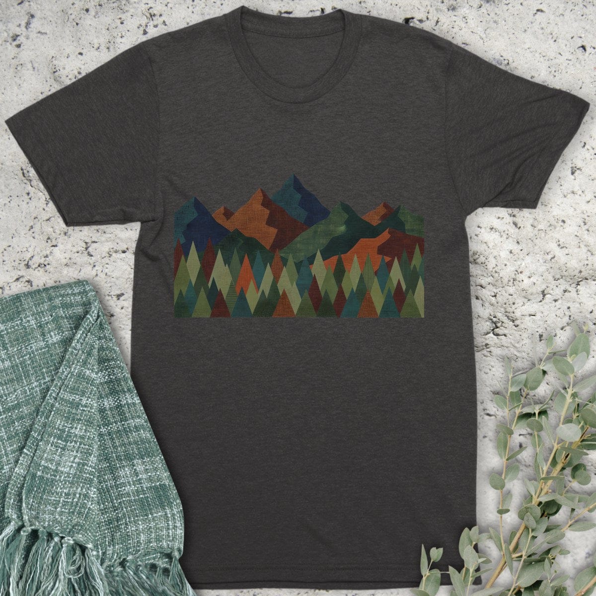 Stepping Green T-Shirt Geometric Mountain Organic T-Shirt