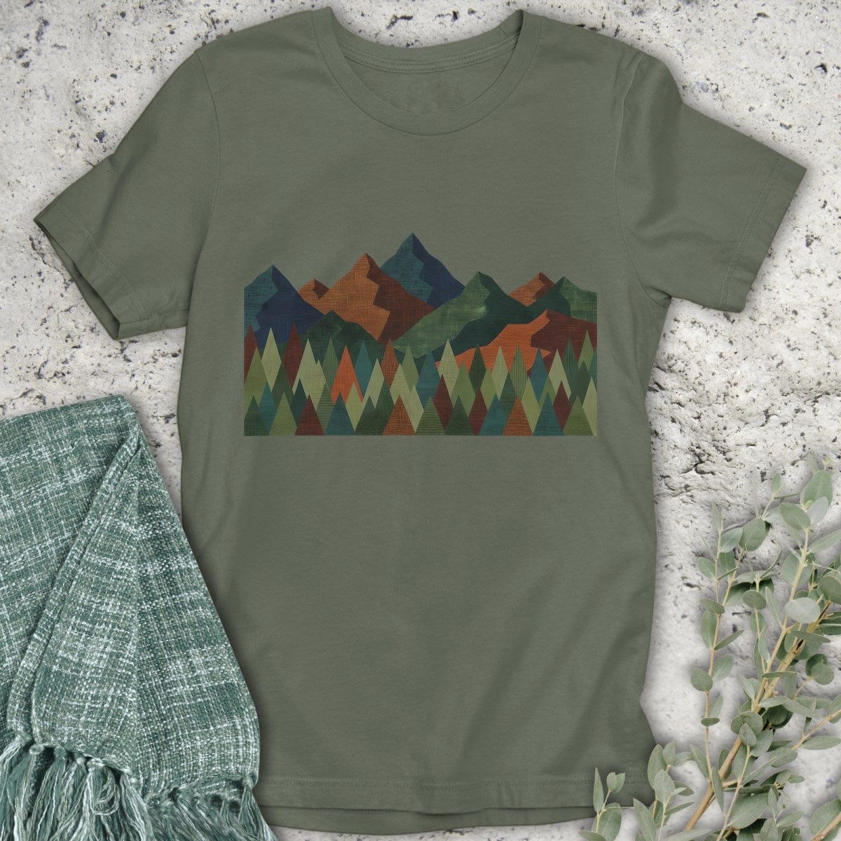 Stepping Green T-Shirt Geometric Mountain T-Shirt