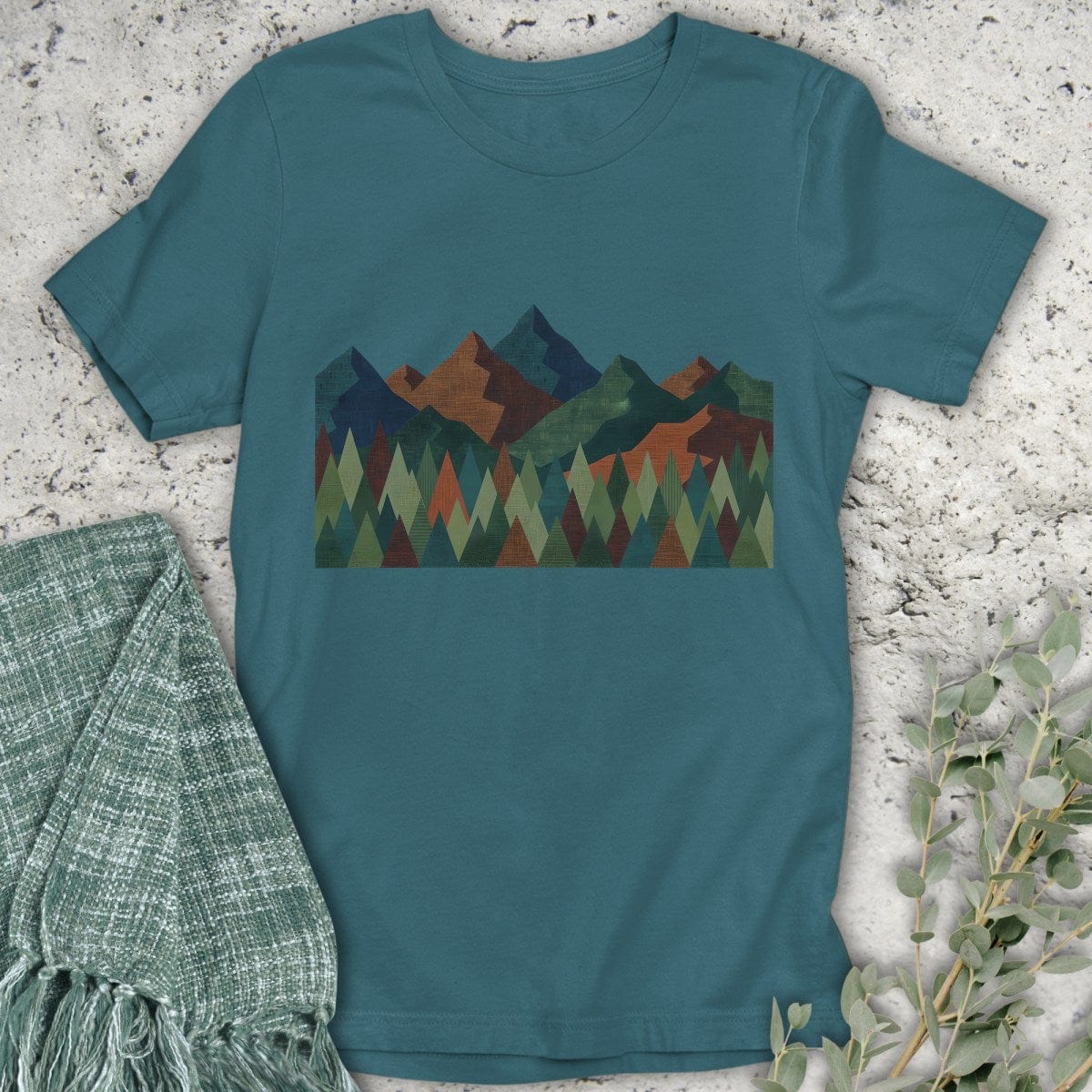 Stepping Green T-Shirt Geometric Mountain T-Shirt