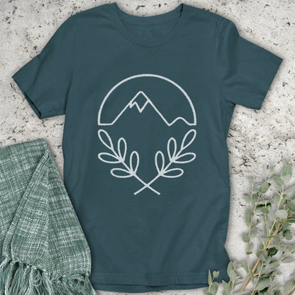 Stepping Green T-Shirt Leaf Mountain Lines Organic T-Shirt