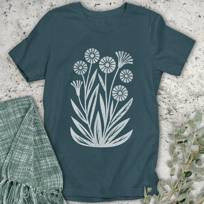 Stepping Green T-Shirt Minimalist Wildflower Organic T-Shirt