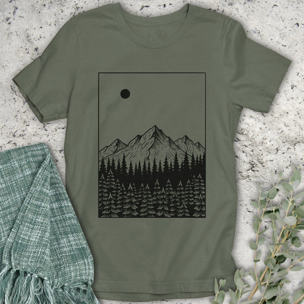 Stepping Green T-Shirt Mountain Moon T-Shirt