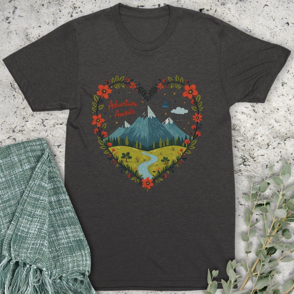 Stepping Green T-Shirt Mountain Peaks Adventure Awaits Organic T-Shirt