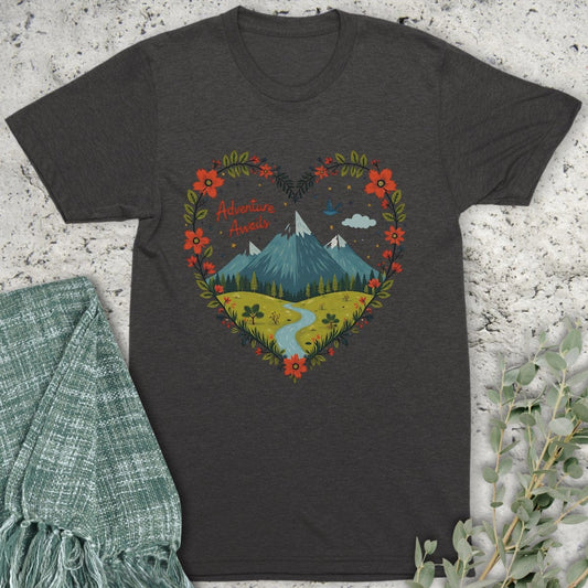 Stepping Green T-Shirt Mountain Peaks Adventure Awaits Organic T-Shirt